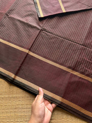 RF654 Dual tone brown shade thread border Kanchi cotton saree