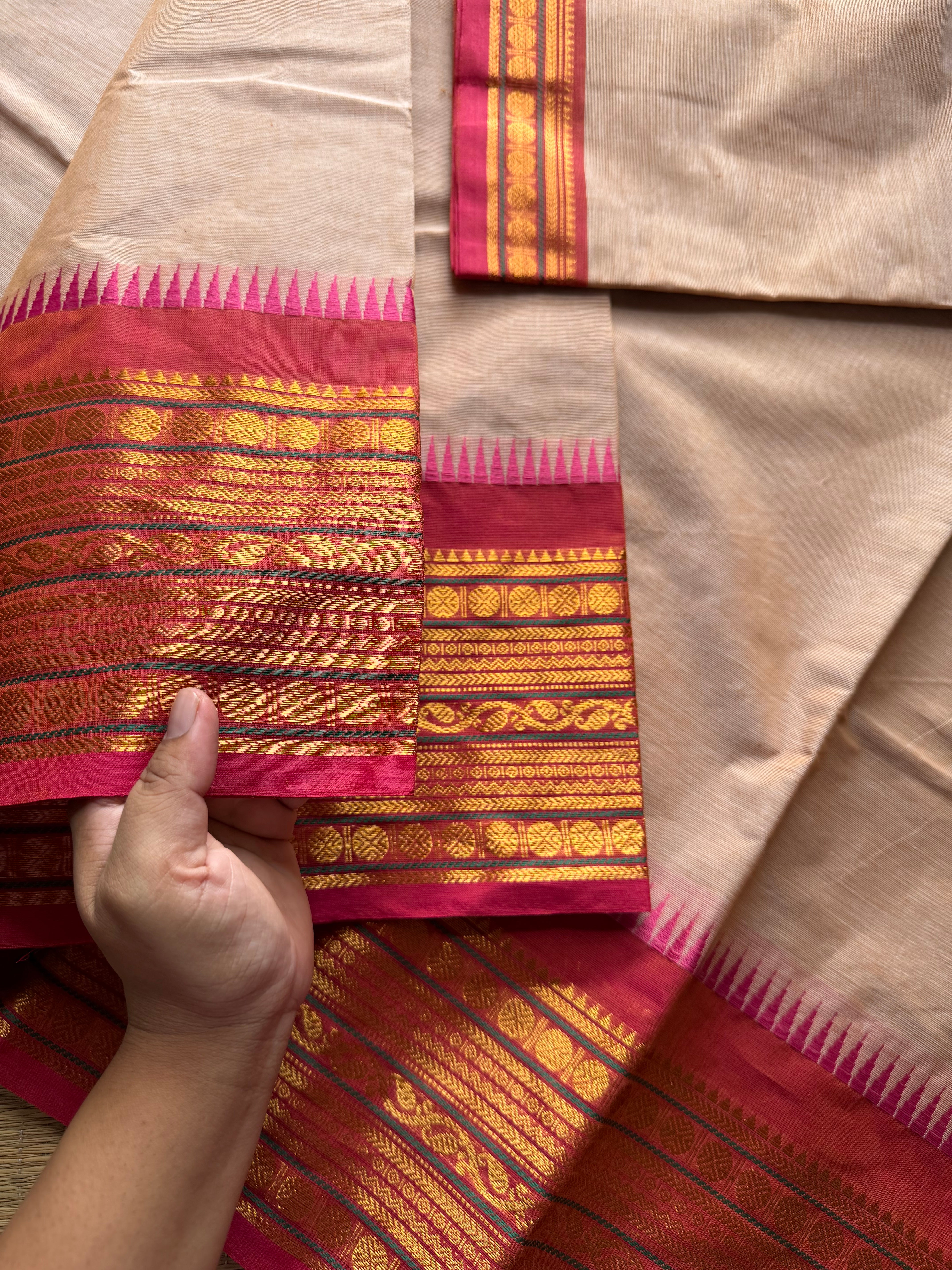 RF514 Cream with pink shade Kanchi cotton saree