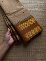 RF800 Beige shade Kanchi cotton saree with Ganga Jamuna border & handmade thread buttas