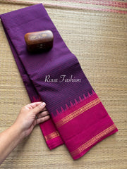 RF55 Dark purple shade with contrast pink vintage border Podi Kattam Kanchi cotton saree