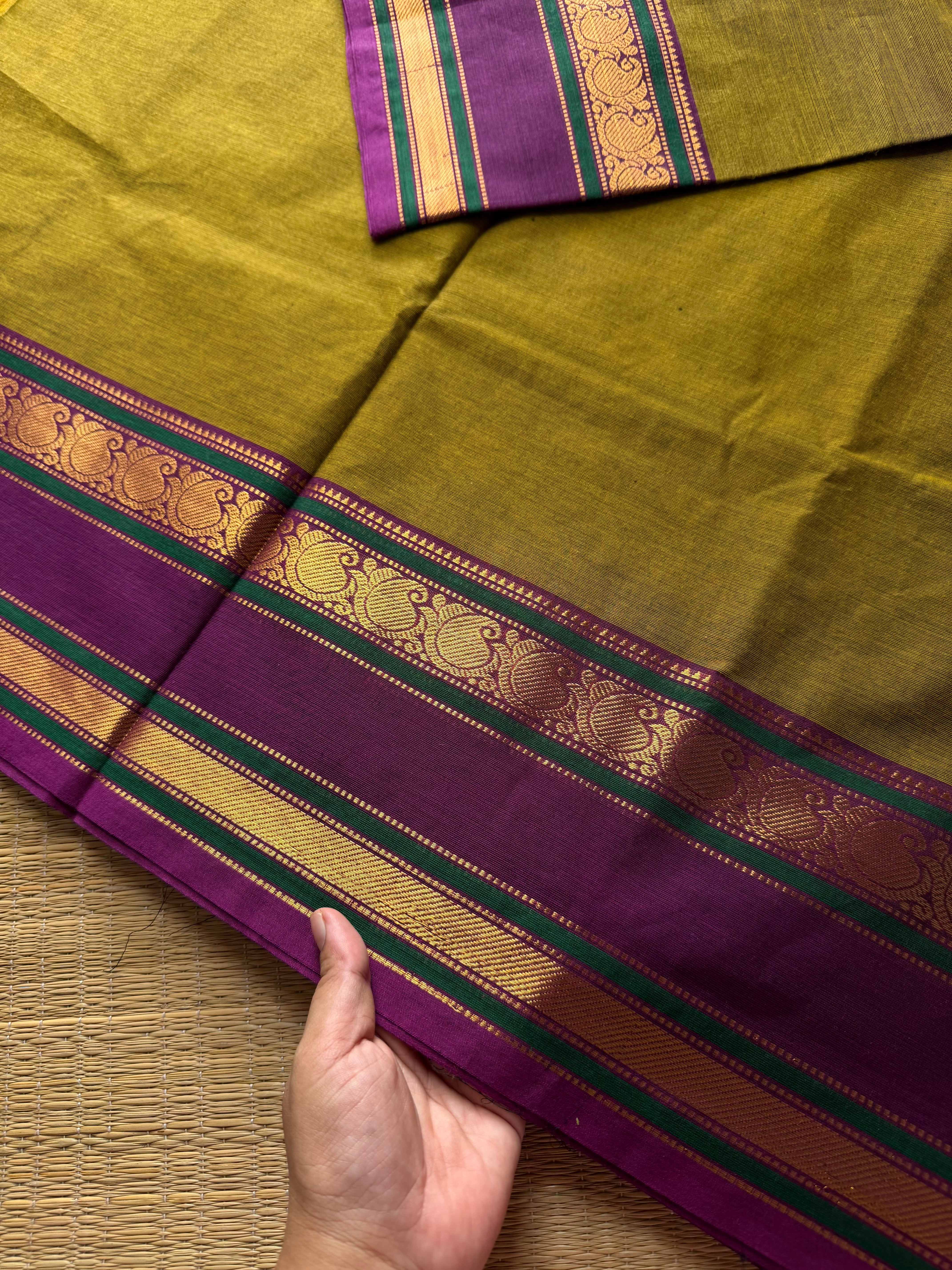 RF498 Mehendi green with dark magenta pink combination Silk saree inspired Kanchi cotton saree