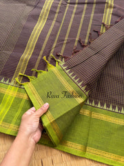RF127 Brown with Green Combination Vintage Podi Kattam Kanchi Cotton Saree