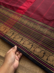 RF1420 Reddish maroon with black thread border Kanchi cotton saree