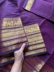 RF277 Monotone Deep Purple Shade Kanchi Cotton Saree With Silk Saree Inspired Varisaipet Border