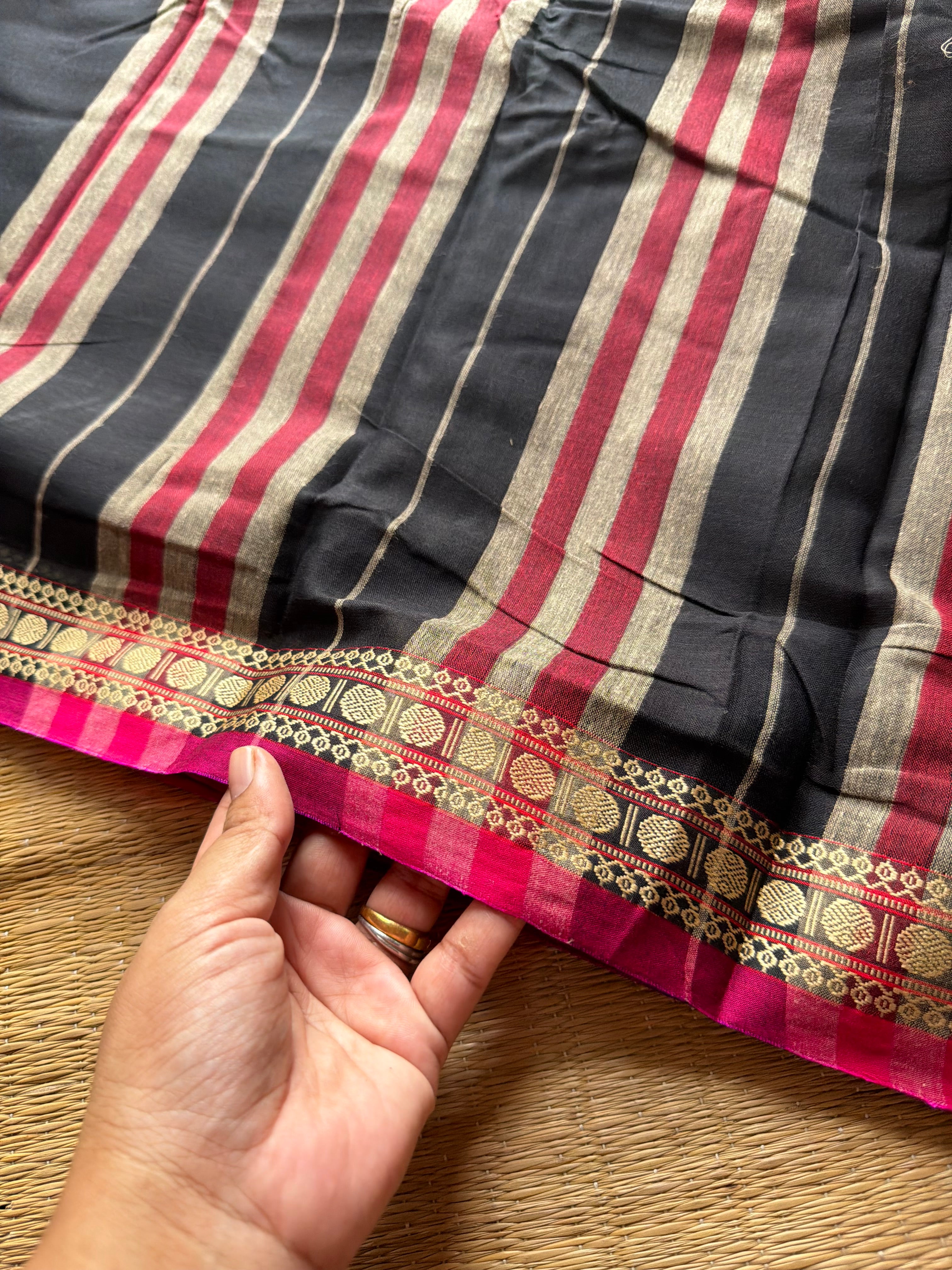 RF794 Black shade Mercerised Narayanpet cotton saree with small border
