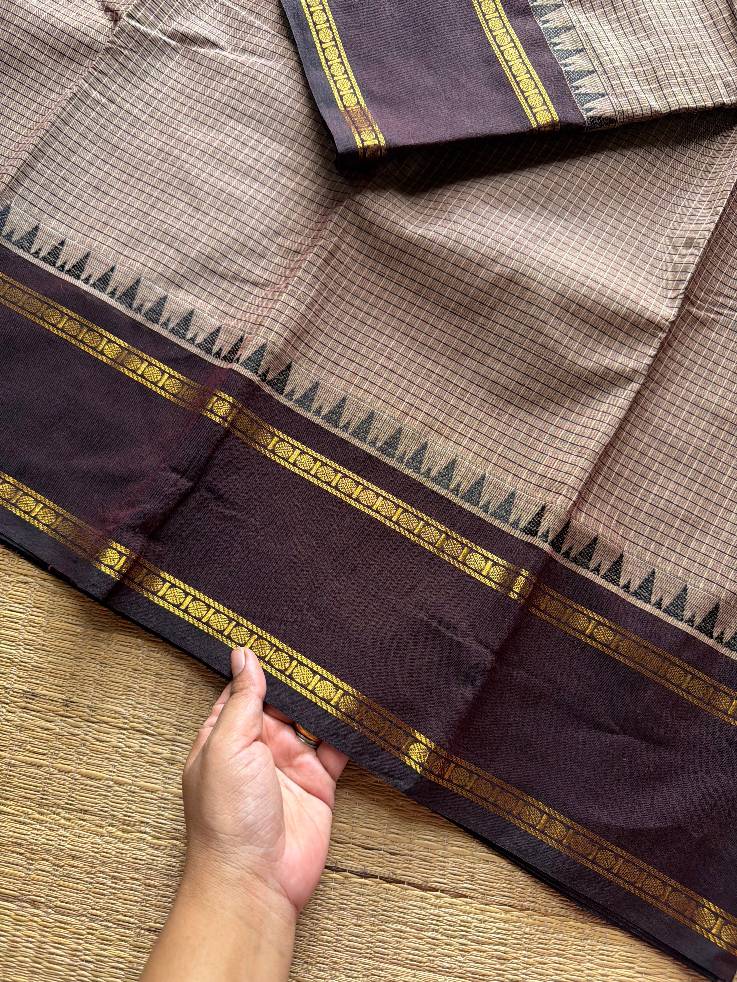 RF1318 Beige & biscuit mixed shade with brown border ~ Vintage Kattam Edition