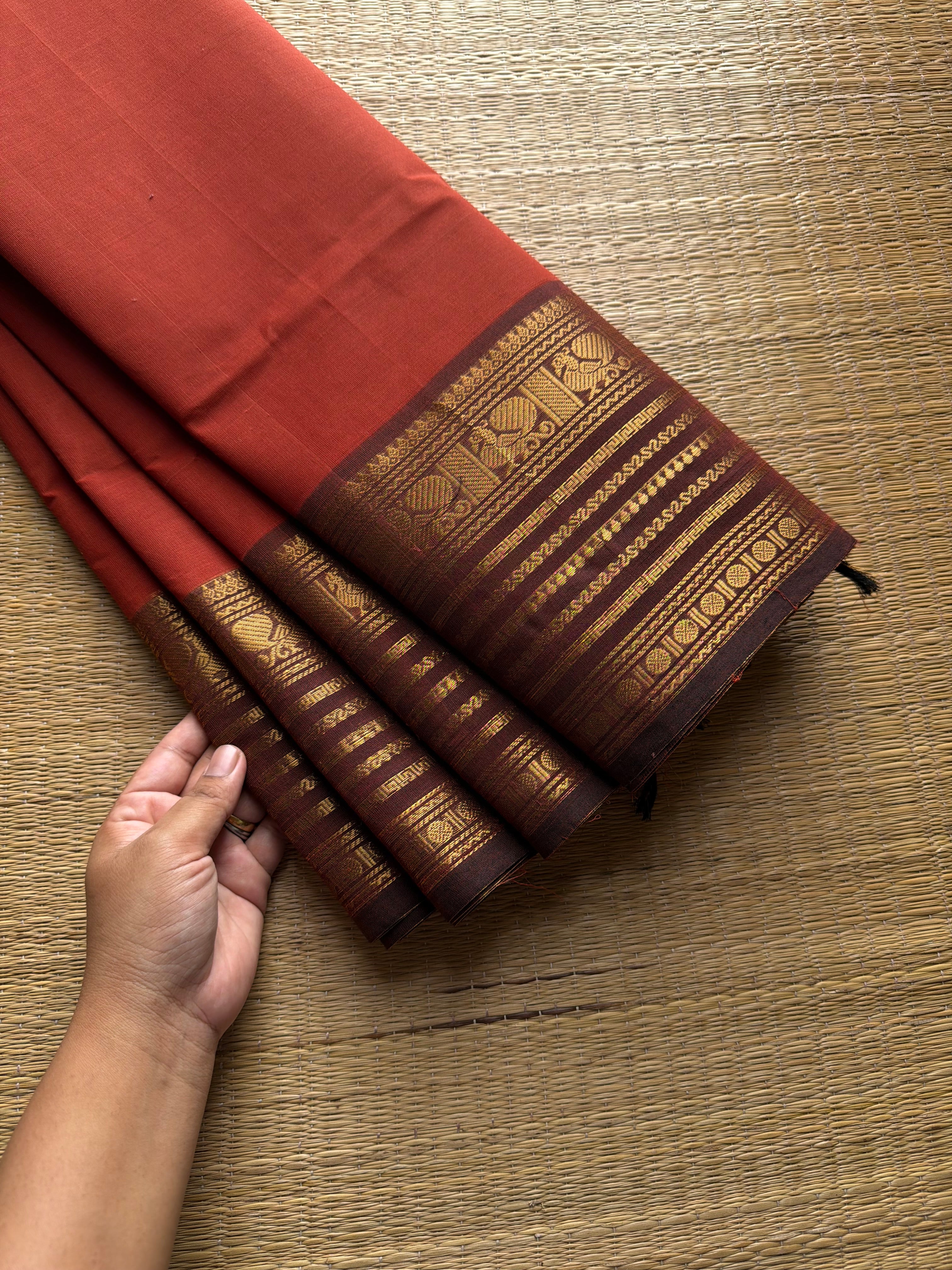 RF952 Rust orange shade Kanchi cotton saree