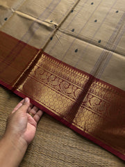 RF1019 Beige shade ~ Kanchi Cotton Saree with handmade thread buttas