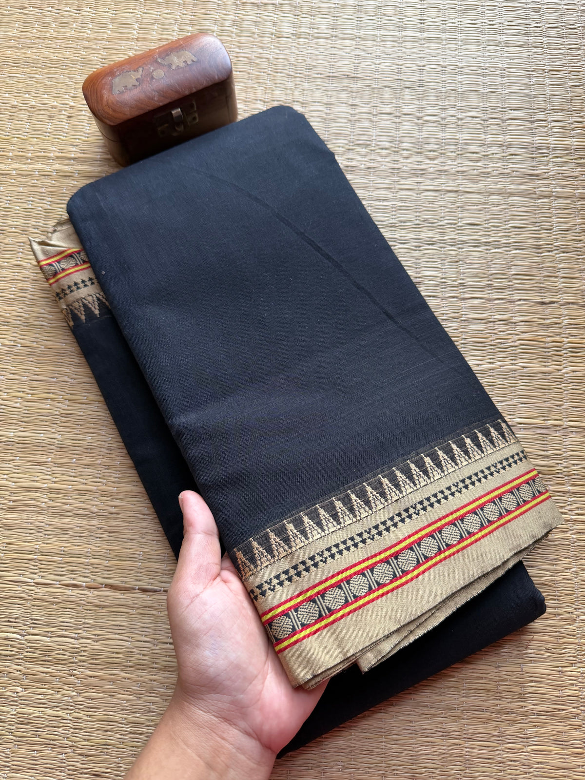 Black & Cream Combination Narayanpet Mercerised Cotton Saree