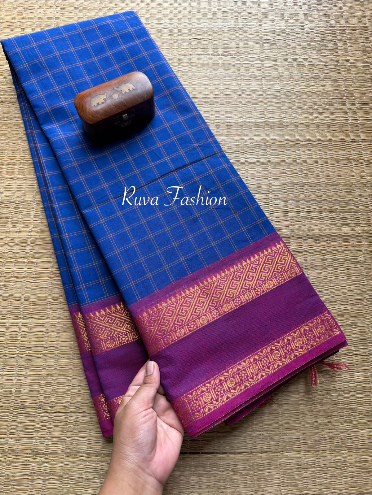 Blue Shade Kattam / Checks Pattern Kanchi Cotton Saree