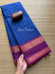 Blue Shade Kattam / Checks Pattern Kanchi Cotton Saree
