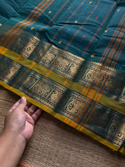 RF966 Teal green shade Kanchi cotton saree with handmade thread buttas