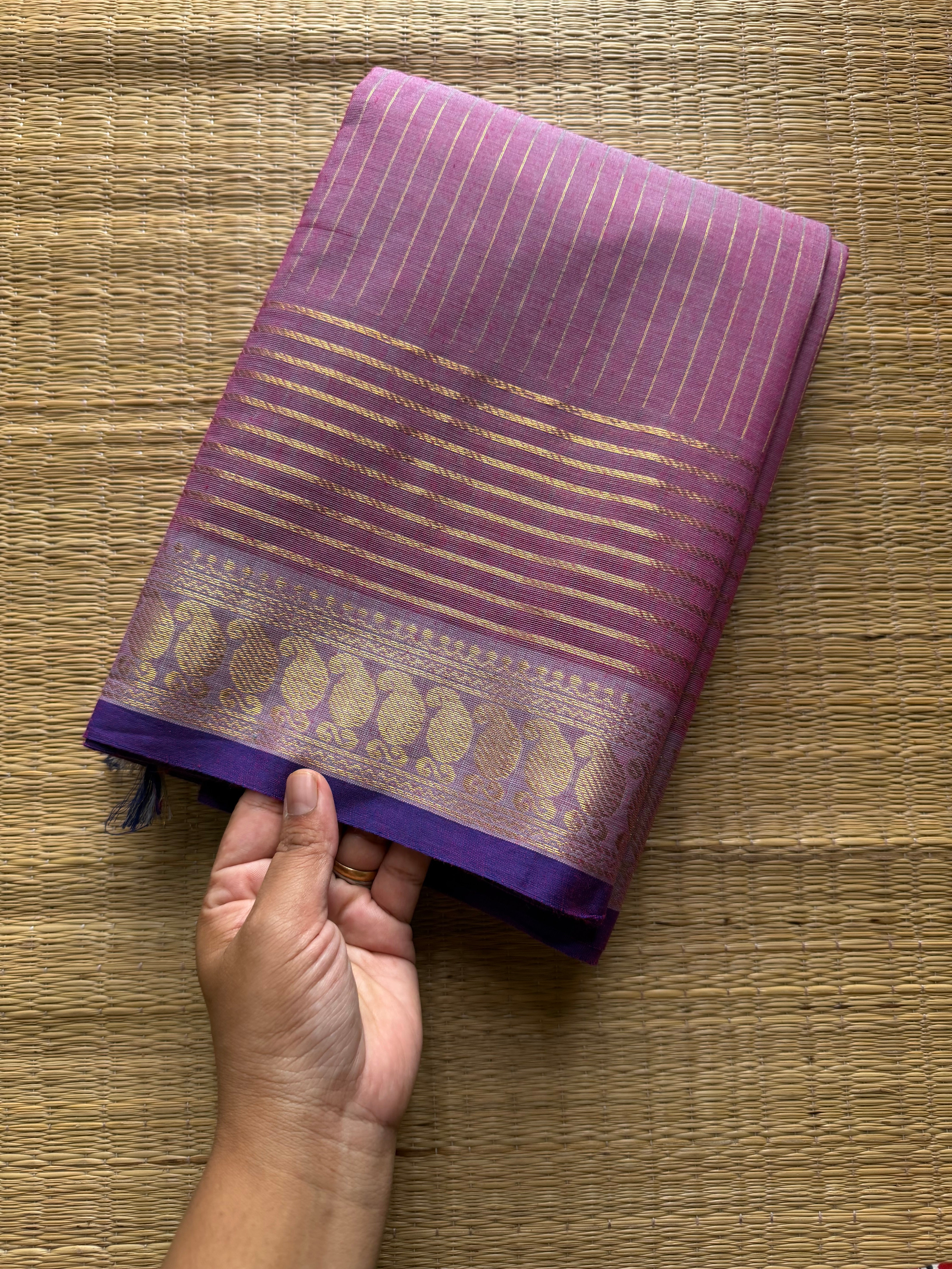 RF1255 Lilac Flower shade ~ Premium Vaira Oosi Kanchi cotton saree with contrast small border