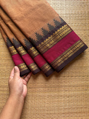Thazhampoo Pattern Kanchi Cotton Saree ~ Dual tone biscuit shade