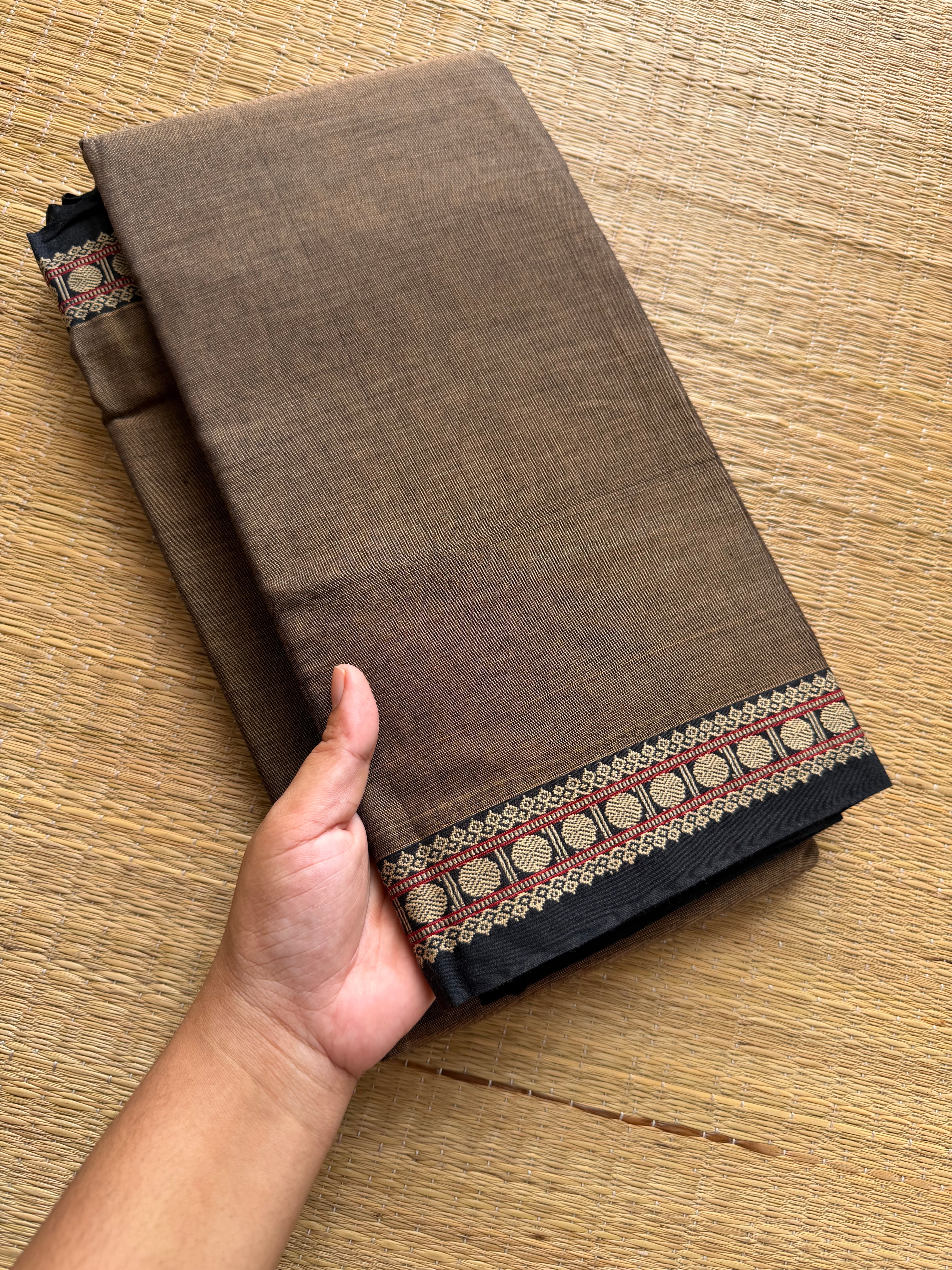 RF228 Grey Narayanpet cotton saree with small contrast border