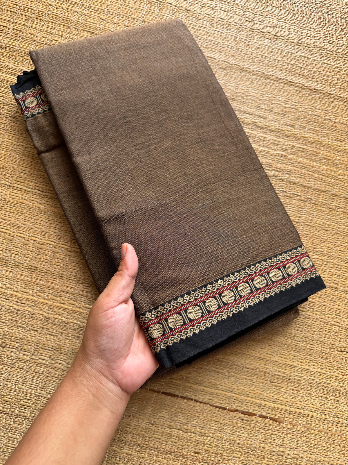 RF228 Grey Narayanpet cotton saree with small contrast border