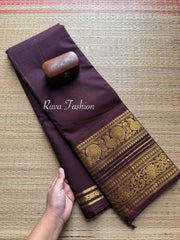 RF16 Monotone Chocolate Brown retta Patta border Kanchi cotton saree- RF16