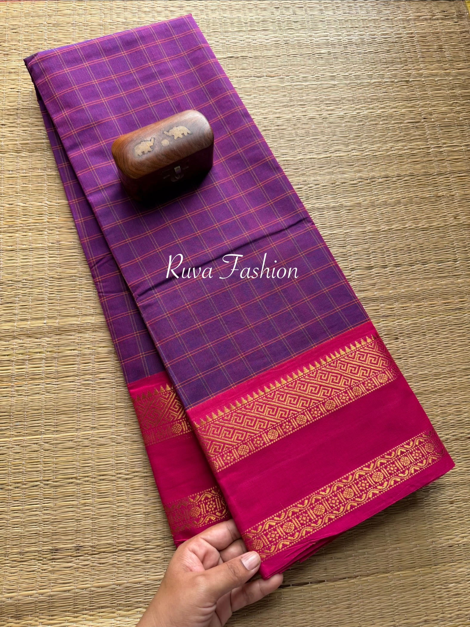 Purple Shade Checks / Kattam Kanchi Cotton Saree