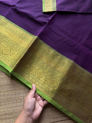 RF725 Purple shade kanchi cotton saree with checks / Kattam pattern