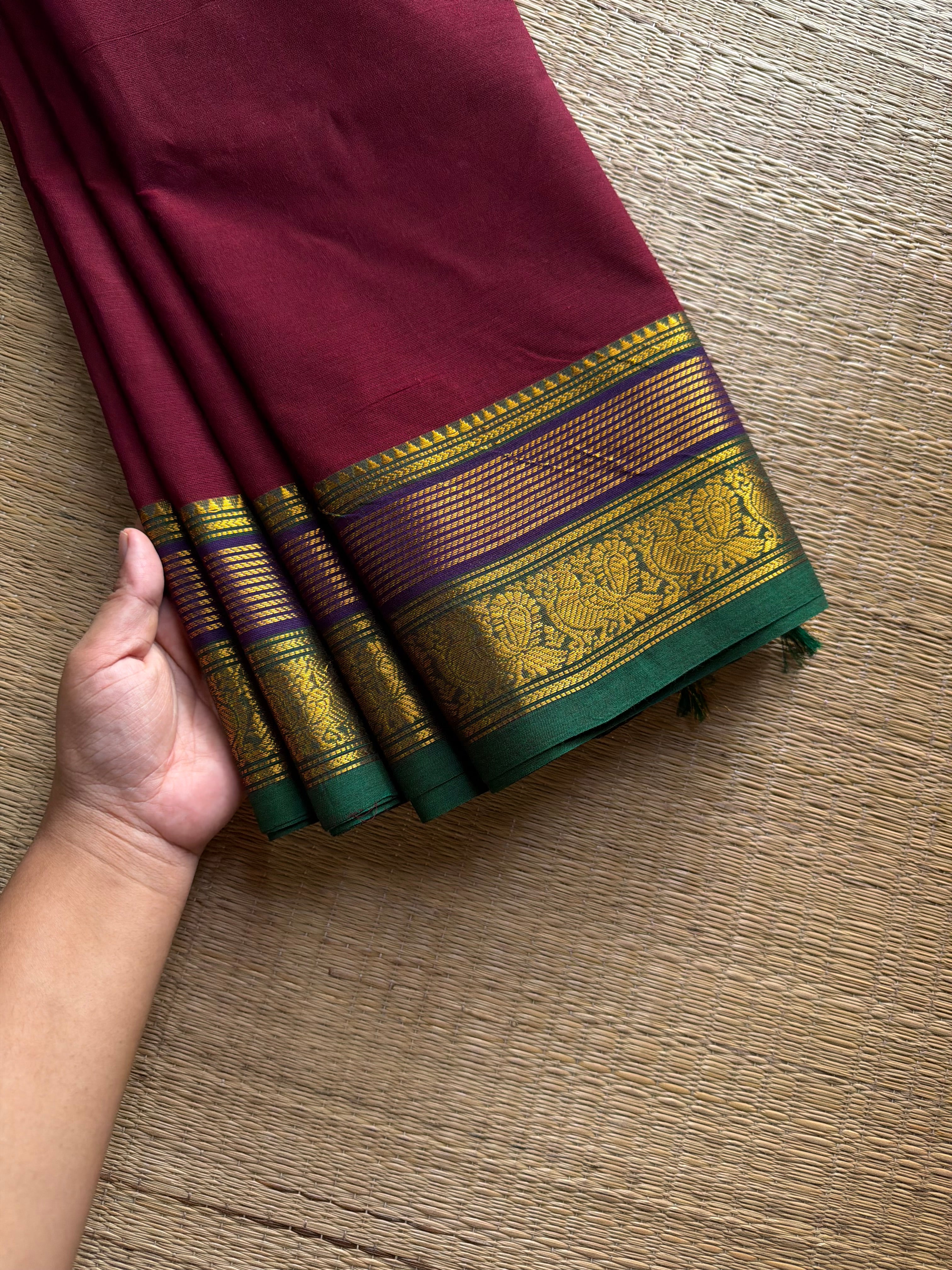 RF1140 Maroon ~ Silk saree inspired Kanchi cotton saree