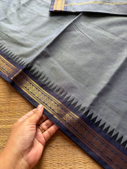 RF992 Dual tone greyish blue ~ small border Kanchi cotton saree
