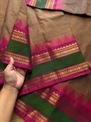 RF539 Dual tone biscuit shade Kanchi cotton saree with contrast Thazhampoo pattern gap border