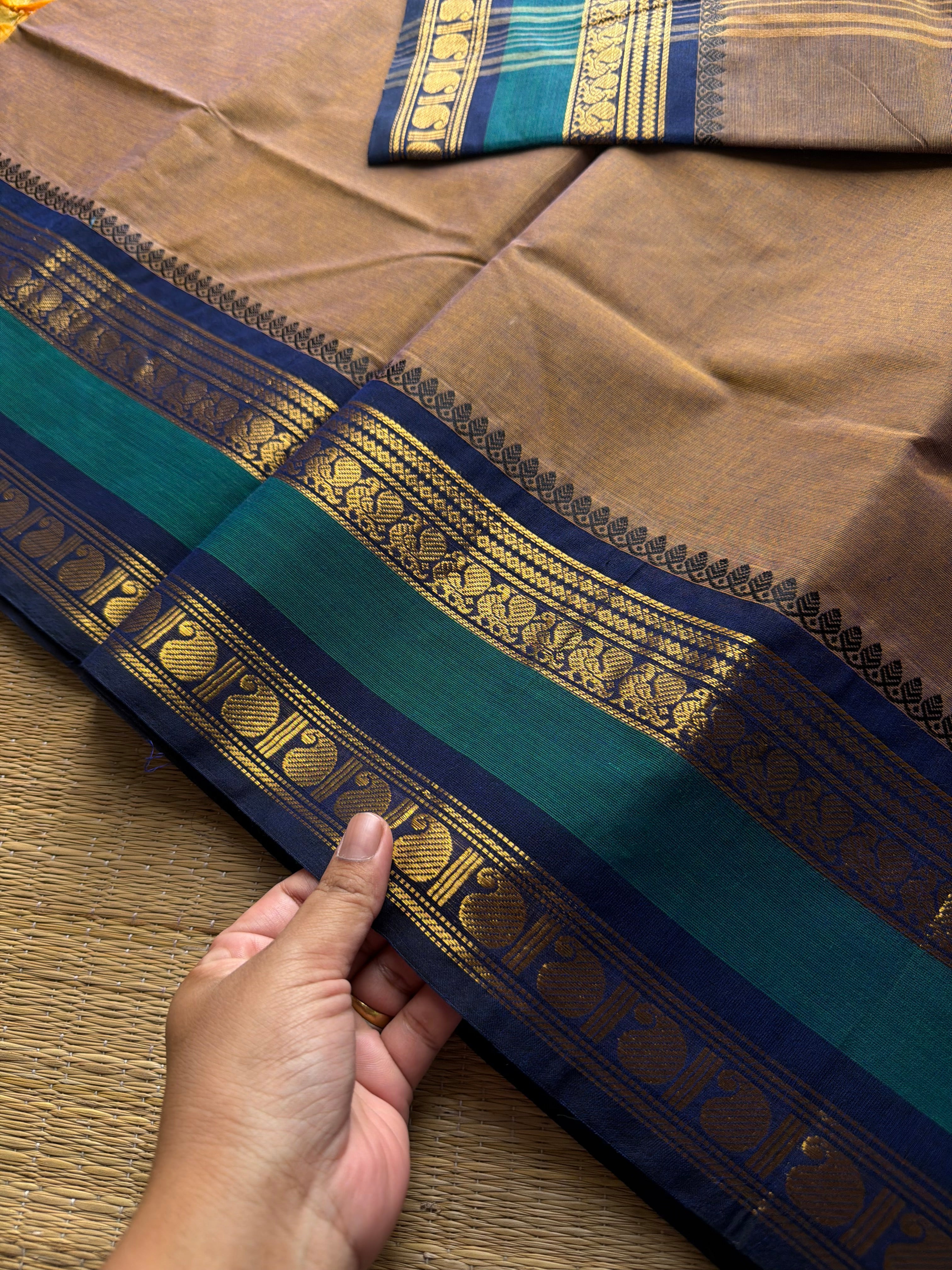 RF943 Dual shade light earthy brown shade Kanchi cotton saree