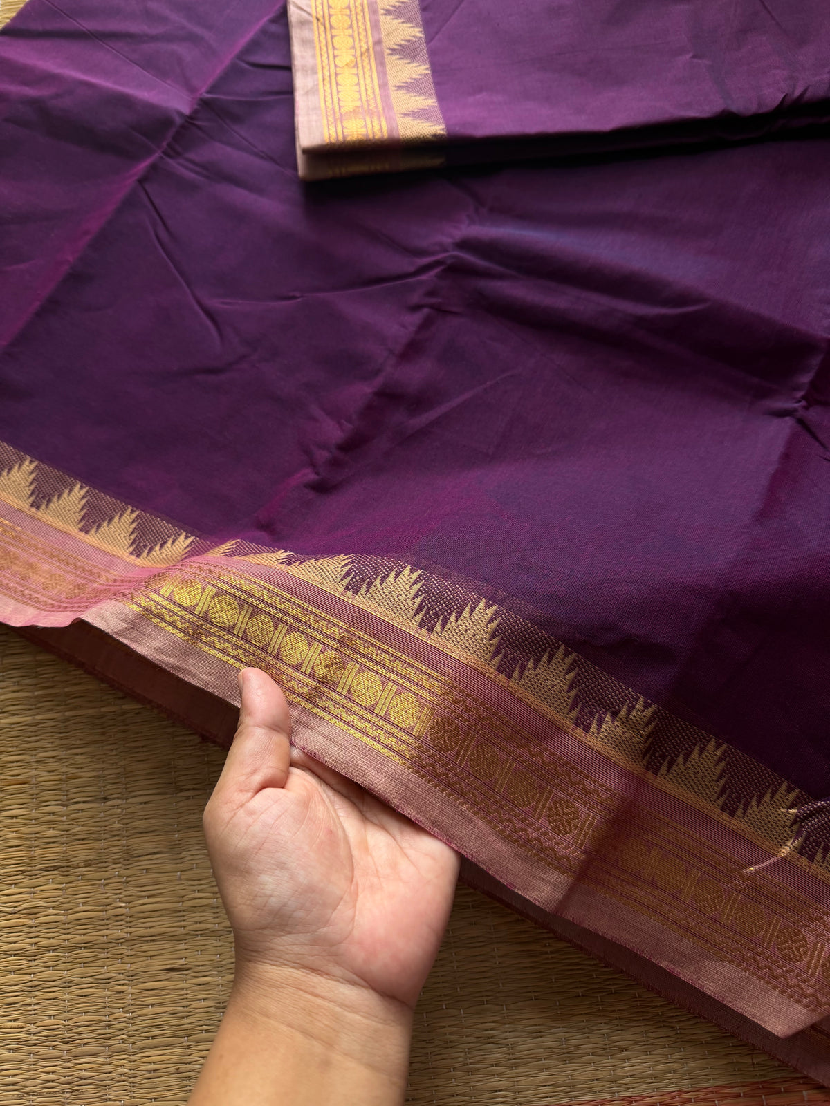 RF422 Purple shade small border Kanchi cotton saree