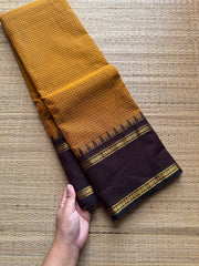 RF720 Vintage edition ~ Mustard yellow with brown Kanchi cotton saree with podi kattam / small checks pattern