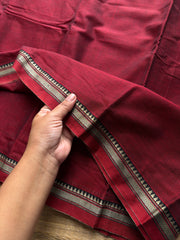 RF932 Maroon ~ Mercerised Narayanpet soft cotton saree with small thread border