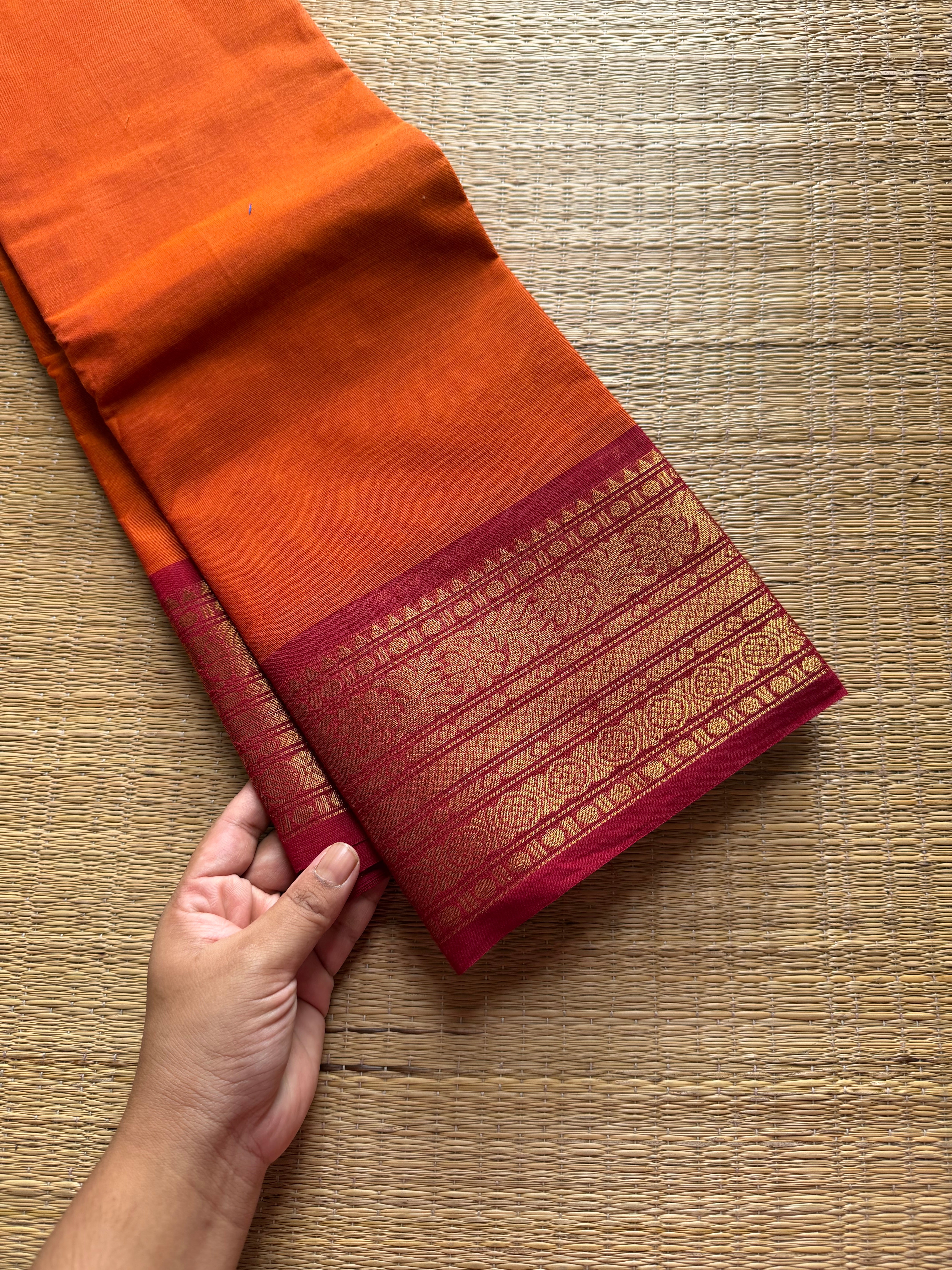 RF600 Orange with maroon combination Kanchi cotton saree