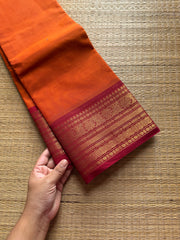 RF600 Orange with maroon combination Kanchi cotton saree