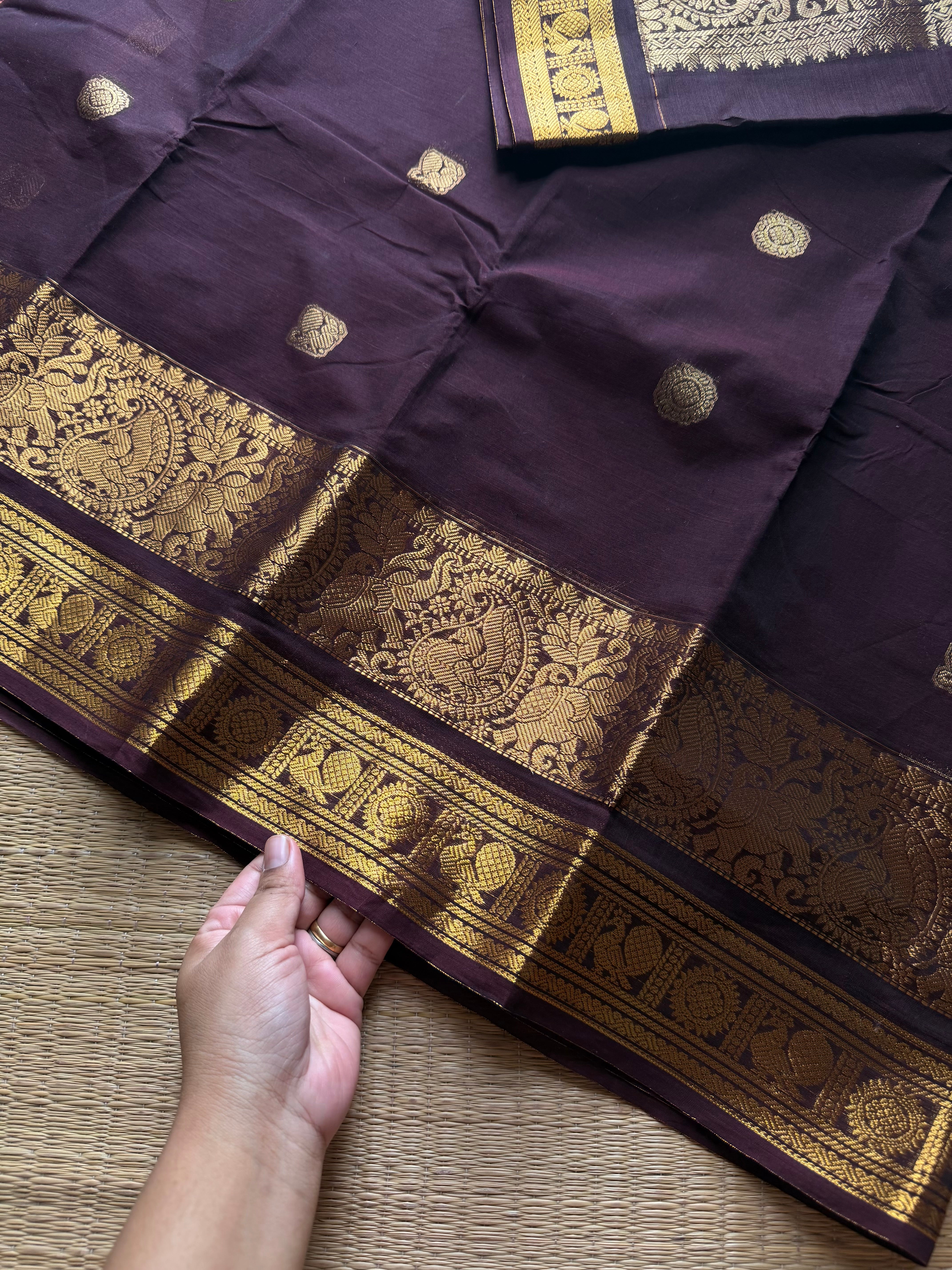 RF1359 Rich Pallu Kanchi Cotton Sares ~ Monotone Coffee Brown