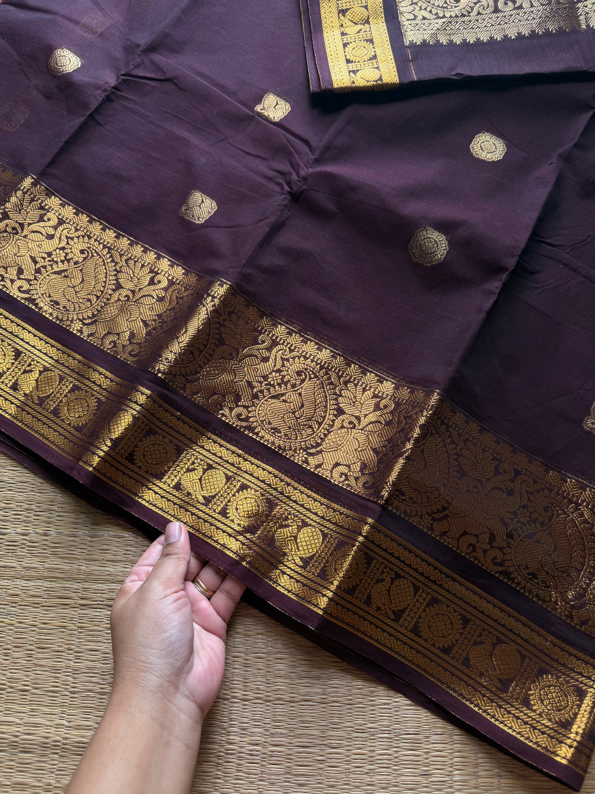 RF1359 Rich Pallu Kanchi Cotton Sares ~ Monotone Coffee Brown