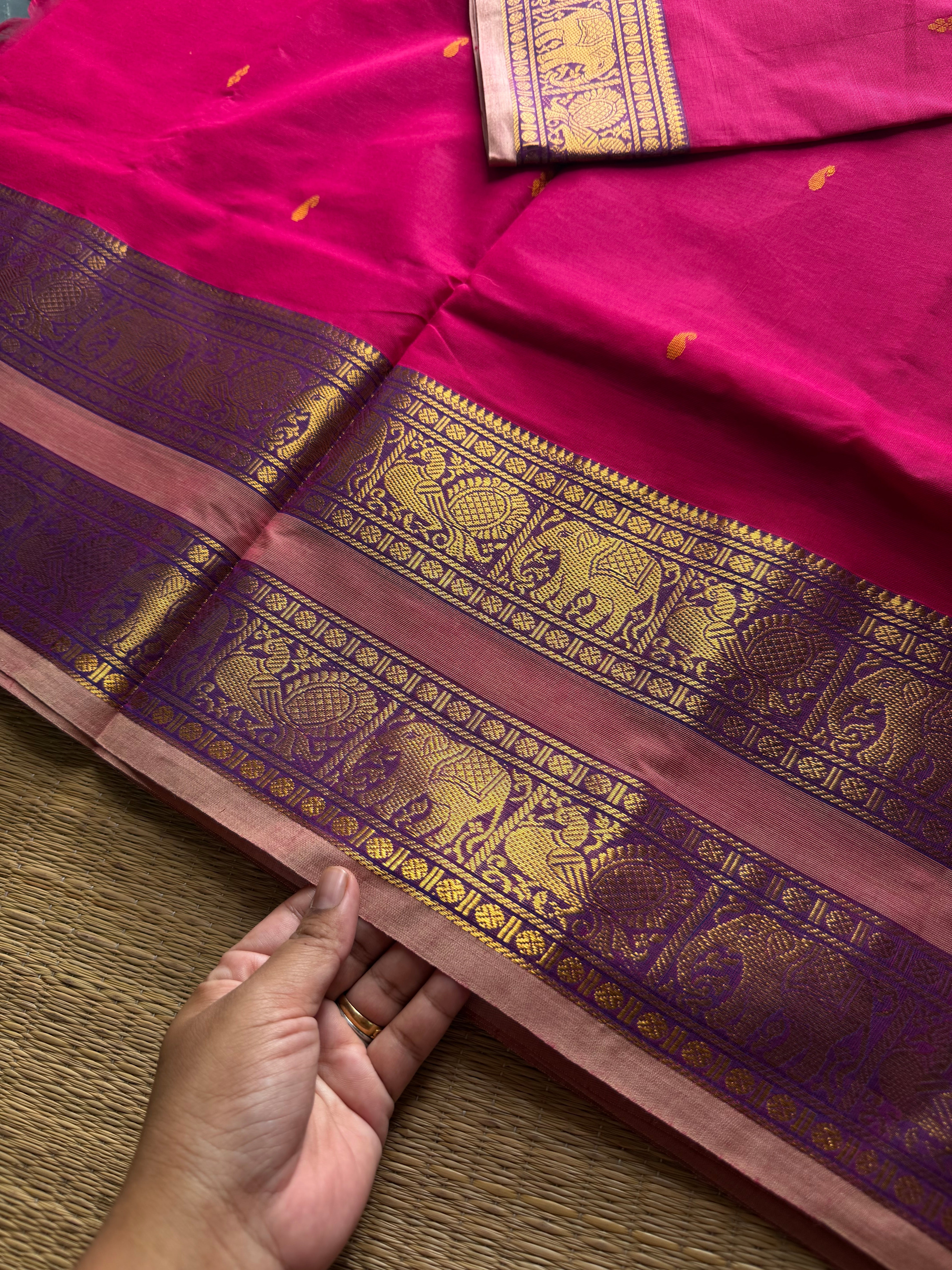 RF1327 Pink shade ~ Kanchi cotton Rettapet border saree