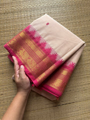 RF404 Half white with pink combination Kanchi Cotton saree with hand made thread buttas