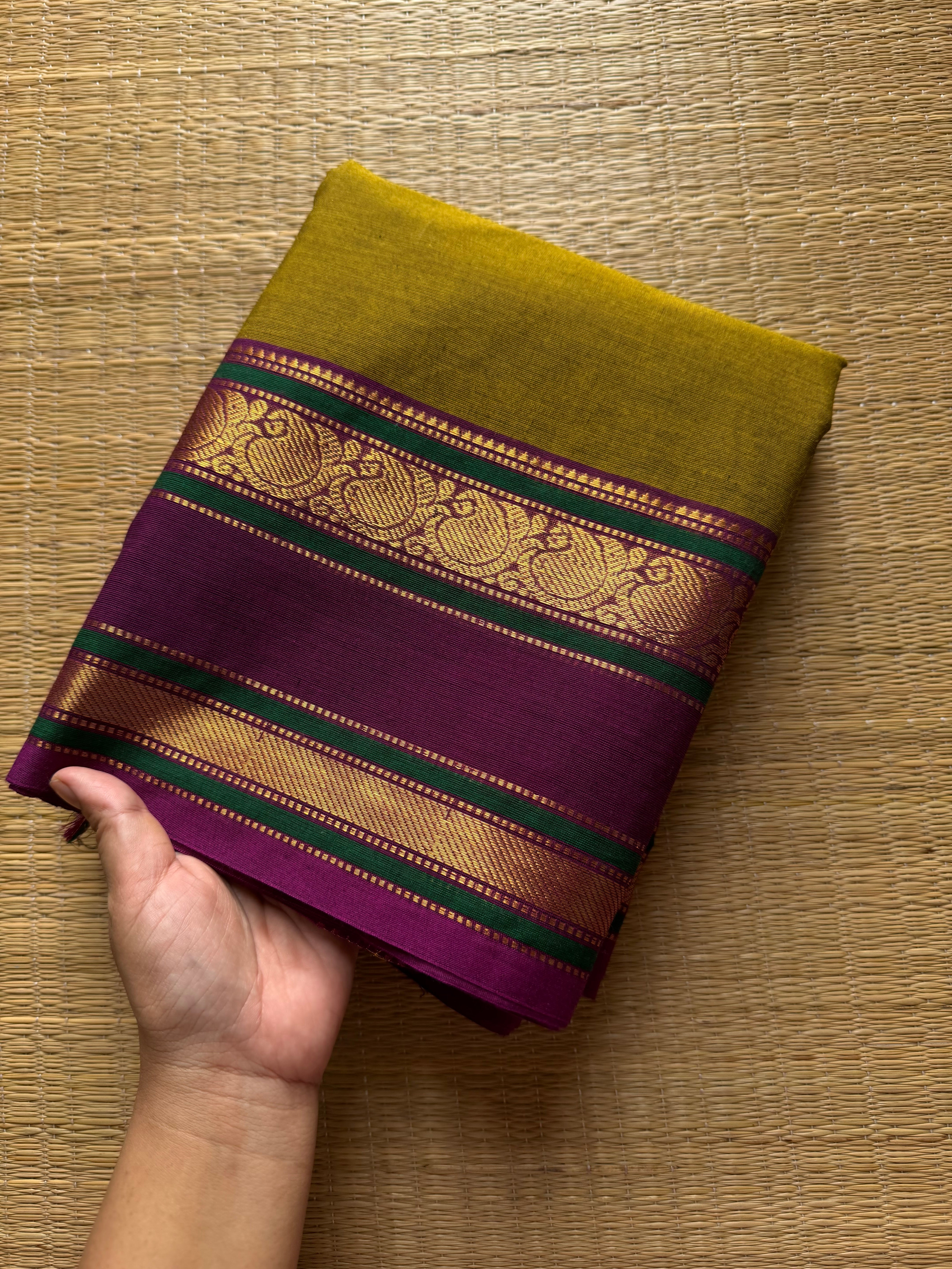 RF498 Mehendi green with dark magenta pink combination Silk saree inspired Kanchi cotton saree