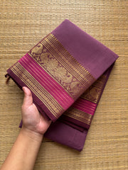 RF401 Onion pink shade Kanchi cotton saree with silk saree inspired Zari border