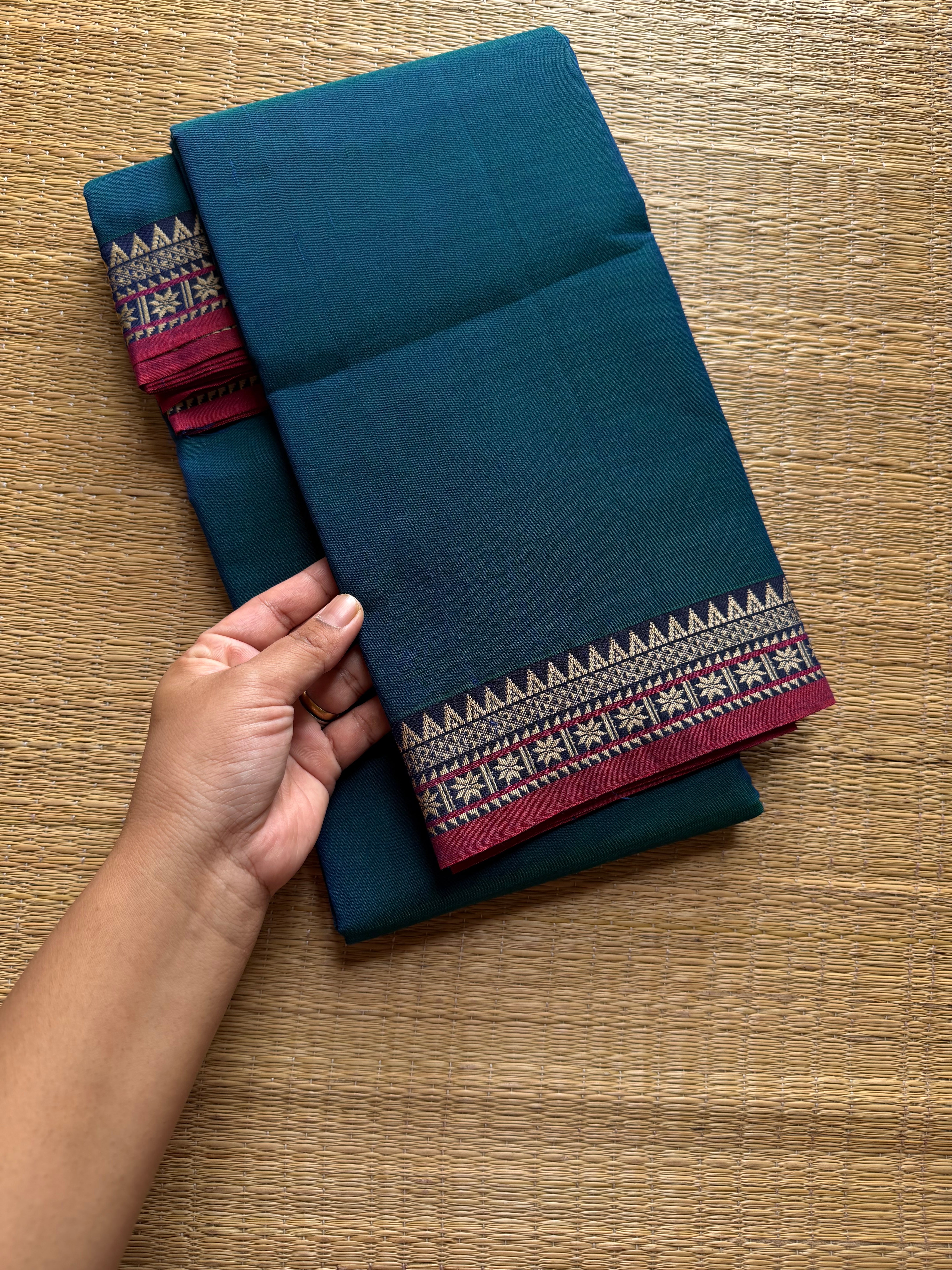 Peacock Blue Shade Narayanpet Mercerised Cotton Saree