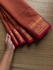 RF944 Dual shade rustic orange ~ Silk saree inspired Kanchi cotton saree