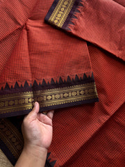 RF1397 Burnt orange with brown ~ Vintage Podikattam Kanchi cotton saree with small border