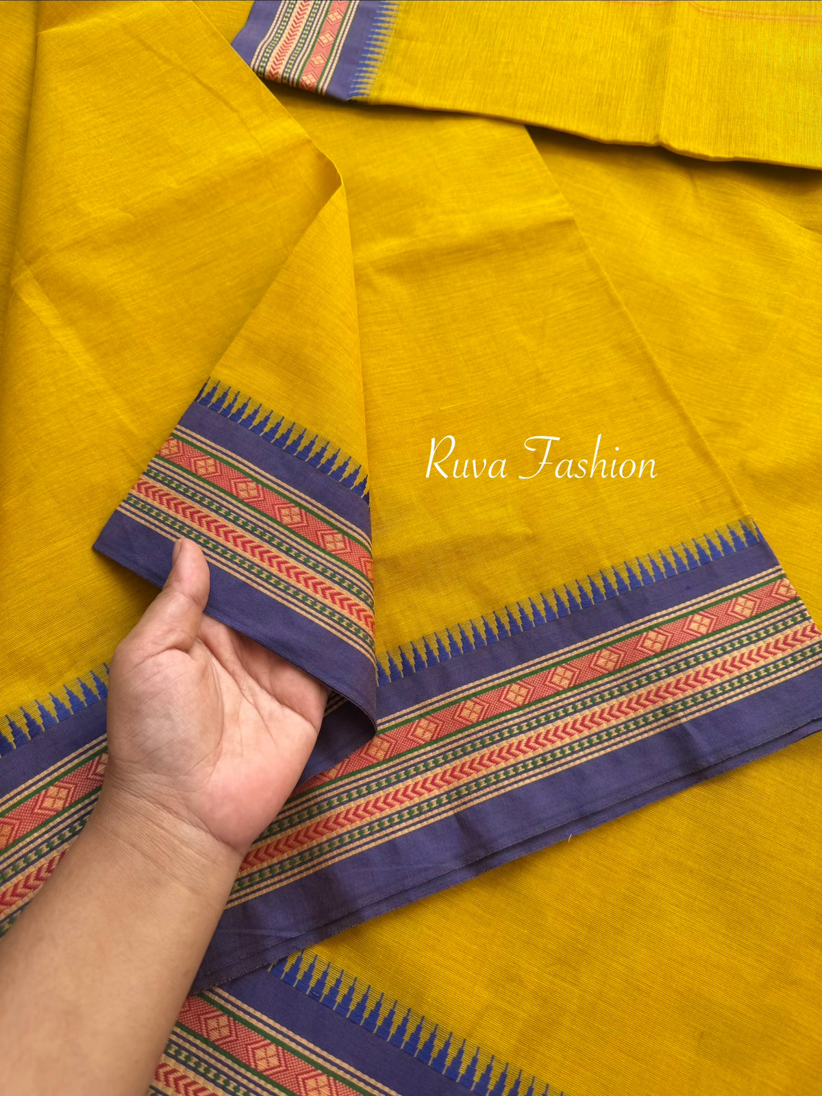 RF133 Mustard yellow shade small thread border Kanchi cotton saree