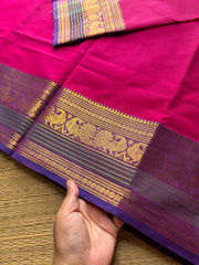 RF696 Rani pink shade ~ Silk Saree Inspired Kanchi Cotton saree multi color border