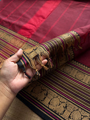 RF1420 Reddish maroon with black thread border Kanchi cotton saree