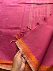 RF217 Lotus pink shade small thread border Kanchi cotton saree with handmade thread buttas
