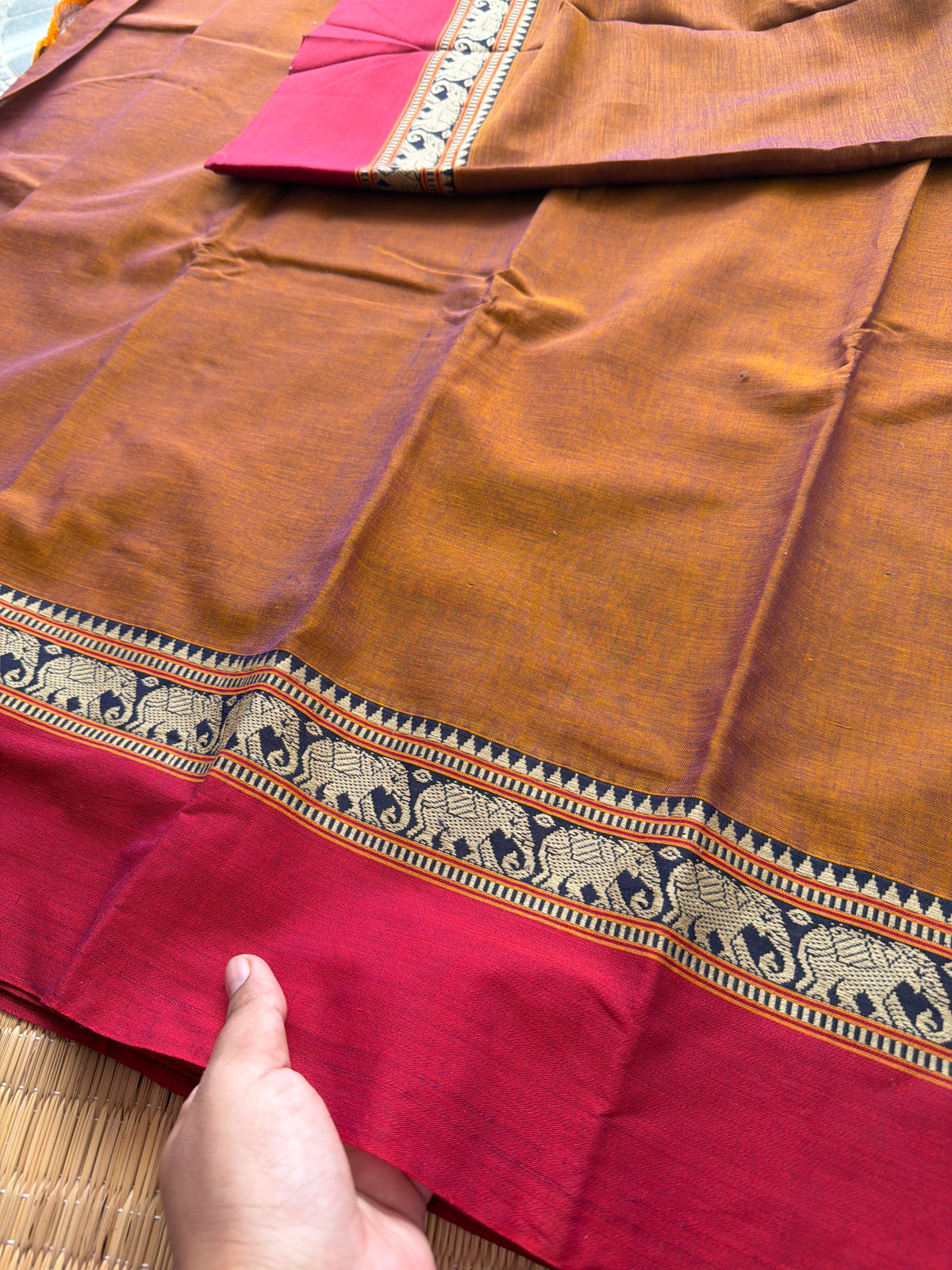 RF148 Dual tone honey shade Mercerised Narayanpet Cotton saree