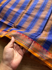 RF520 Royal blue shade Mercerised Narayanpet cotton saree with contrast small border and checks / kattam pattern