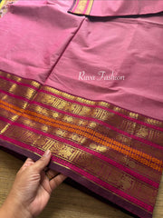 RF112 Pastel Pink Shade With Contrast Brown Varisaipet pet border Kanchi cotton saree