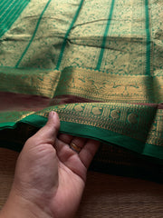 RF1385 Premium Rich Pallu Kanchi Cotton Saree with Vairaoosi pattern & gap border ~ Green