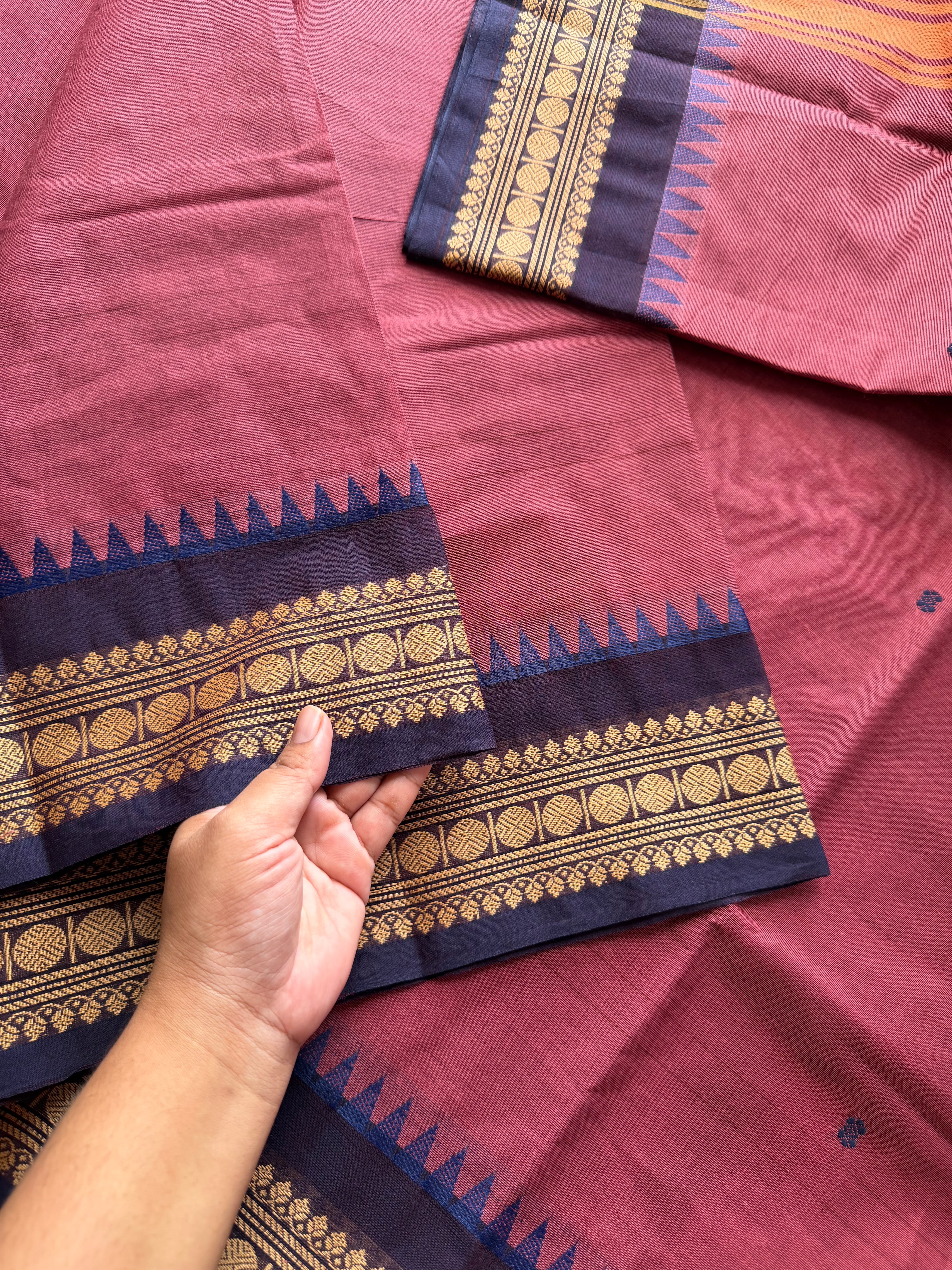 RF357 Onion pink shade Soft Kanchi Cotton Saree With Thread Border and handmade thread buttas